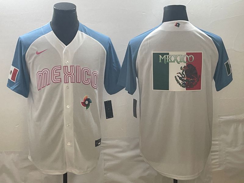 Men 2023 World Cub Mexico Blank White blue Nike MLB Jersey18